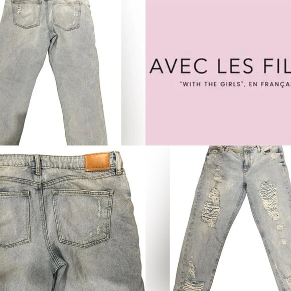 Avec Les Filles Denim - Avec Les Filles Ripped Light Blue Boyfriend Jeans